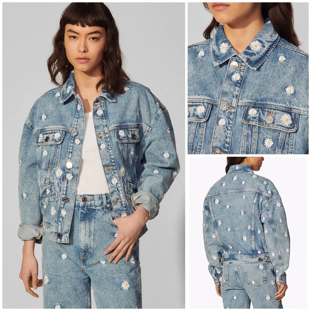 SANDRO ~ Daisy embroidered denim jacket